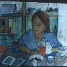 Девушка с чайником. 1997 б. пастель